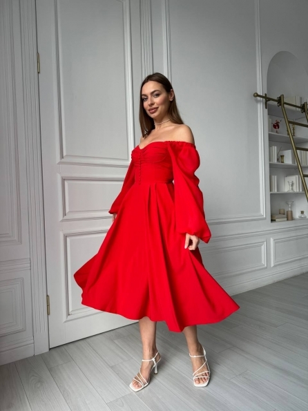 Синди Миди д/р СОФТ однотонный (вискоза) платье 14146 Цвет: Красный