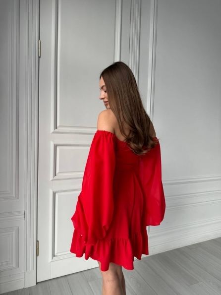 Бьюти Мини софт шифон однотонный д/р платье 14196 Цвет: Красный