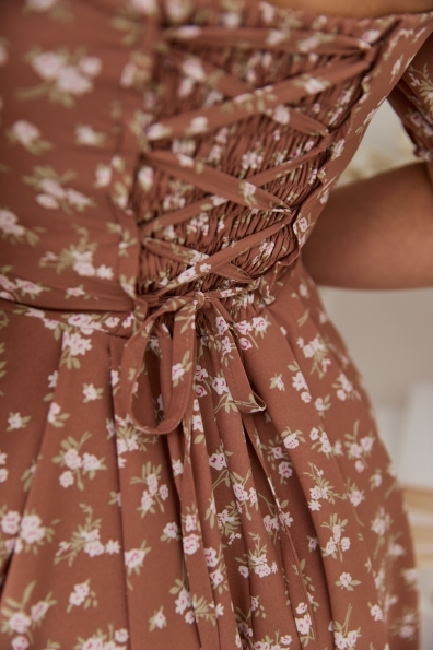 Синди Миди к/р СОФТ принт стрейч платье 14468 Цвет: Темно-бежевый/букетик цветов