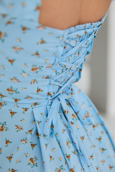 Синди Миди к/р СОФТ принт стрейч платье 14468 Цвет: Голубой/мелкий бежевый цветок