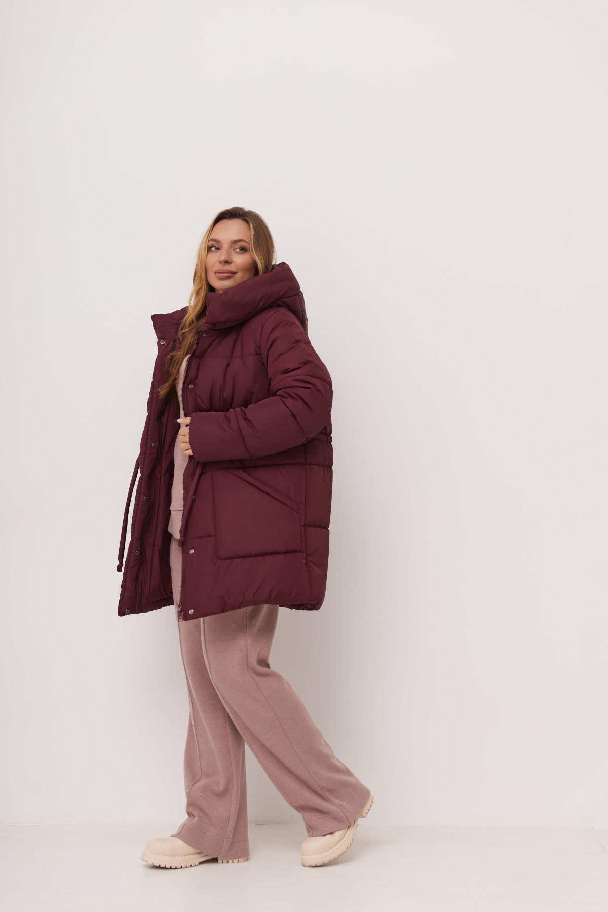 Пуховик Піно плащівка Ammy 15117 Цвет: Марсала - фото №2 Пуховик Піно плащівка Ammy 15117 Цвет: Марсала