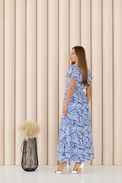 Сукня Ева Максі к/р Сатін Прінт 15816 Цвет: Молоко/елект великий лист