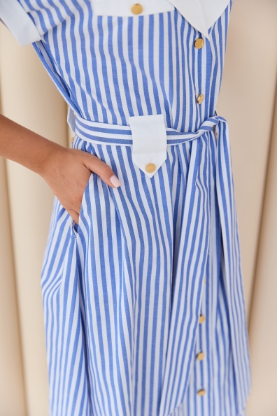 Сукня Марина Міді Бавовна 15832 Цвет: Смужка середня/Синій/білий