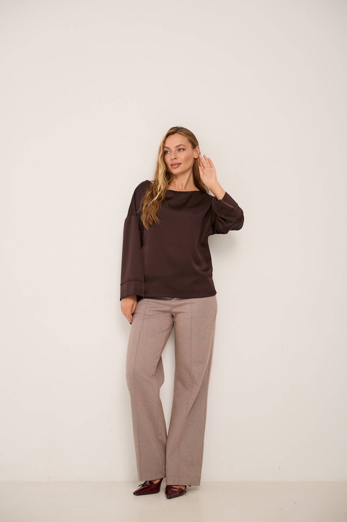 Блуза Тедді 7/8 Шовк Дабл 16037 Цвет: Шоколад Темний - фото №3 Блуза Тедді 7/8 Шовк Дабл 16037 Цвет: Шоколад Темний