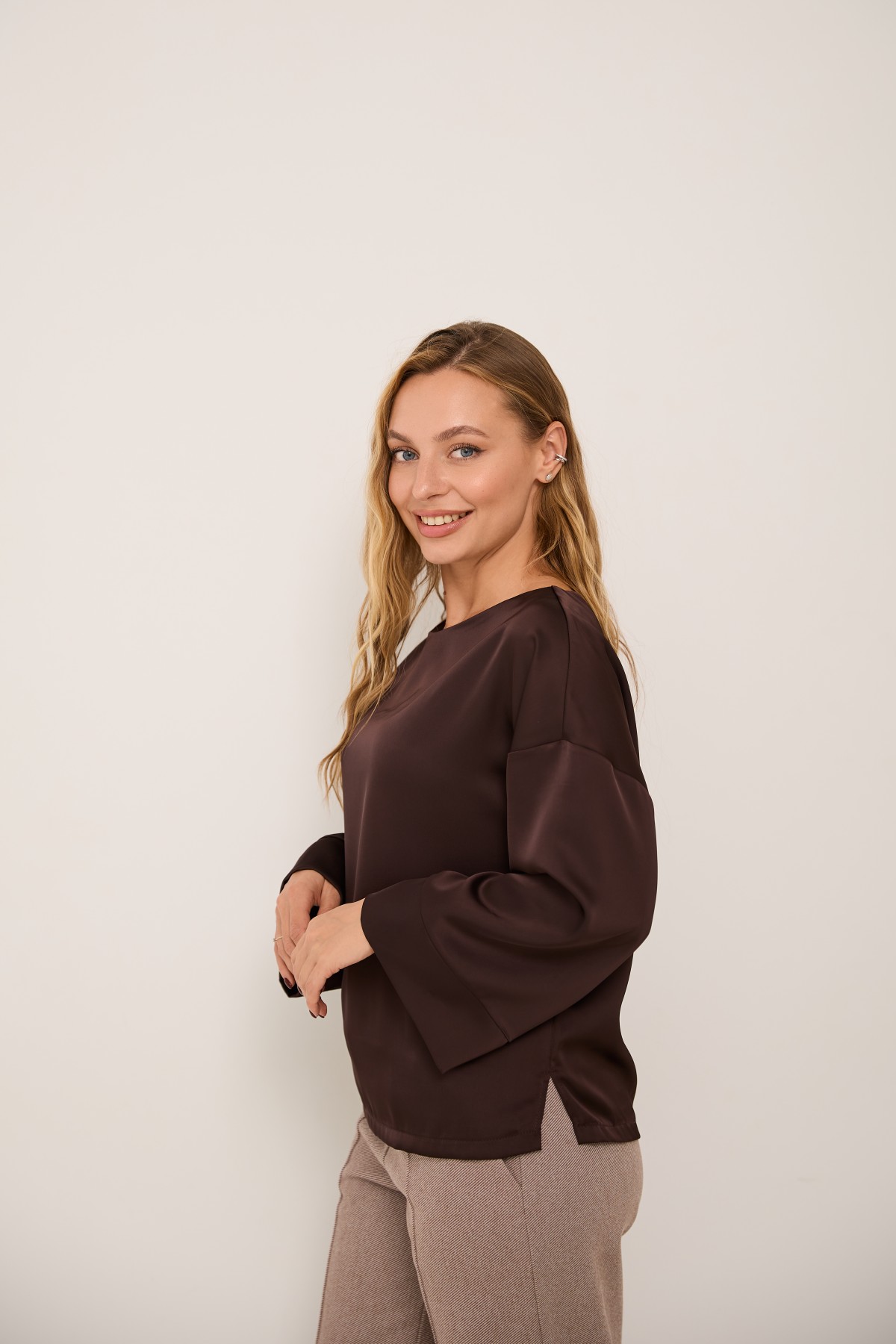 Блуза Тедді 7/8 Шовк Дабл 16037 Цвет: Шоколад Темний - фото №5 Блуза Тедді 7/8 Шовк Дабл 16037 Цвет: Шоколад Темний