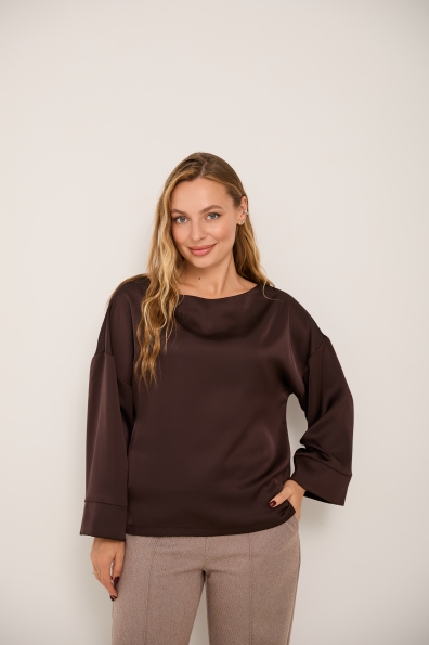 Блуза Тедді 7/8 Шовк Дабл 16037 Цвет: Шоколад Темний - фото №2 Блуза Тедді 7/8 Шовк Дабл 16037 Цвет: Шоколад Темний