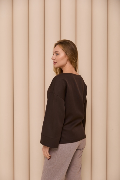Блуза Тедді 7/8 Костюмка креп стрейч 16053 Цвет: шоколад 2 - фото №3 Блуза Тедді 7/8 Костюмка креп стрейч 16053 Цвет: шоколад 2