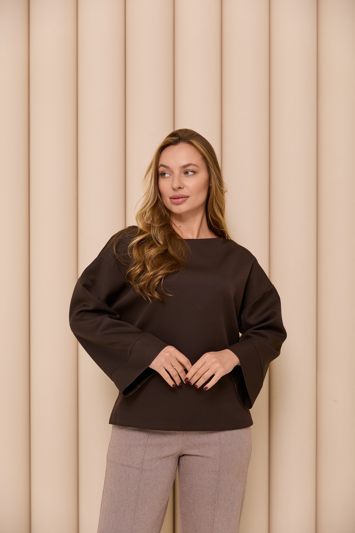 Блуза Тедді 7/8 Костюмка креп стрейч 16053 Цвет: шоколад 2 - фото №6 Блуза Тедді 7/8 Костюмка креп стрейч 16053 Цвет: шоколад 2