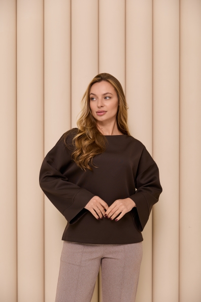 Блуза Тедді 7/8 Костюмка креп стрейч 16053 Цвет: шоколад 2 - фото №6 Блуза Тедді 7/8 Костюмка креп стрейч 16053 Цвет: шоколад 2