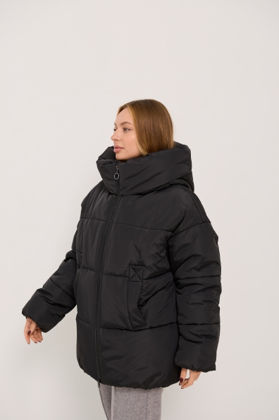 Пуховик Овертайм плащівка Ammy 16197 Цвет: Чорний