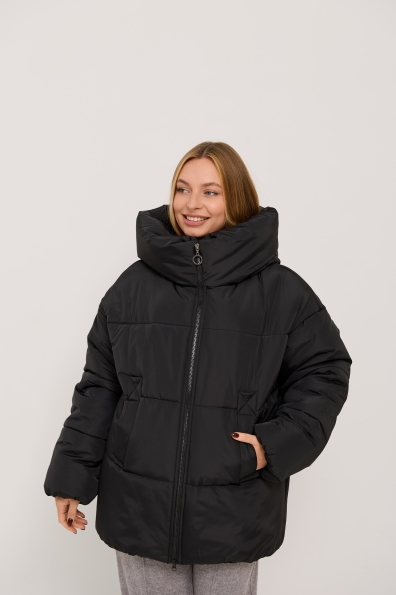 Пуховик Овертайм плащівка Ammy 16197 Цвет: Чорний