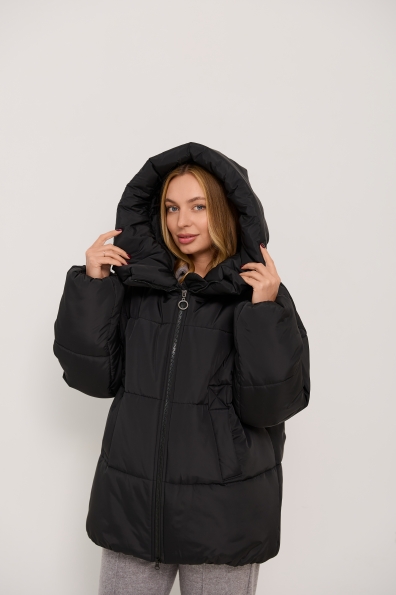 Пуховик Овертайм плащівка Ammy 16197 Цвет: Чорний