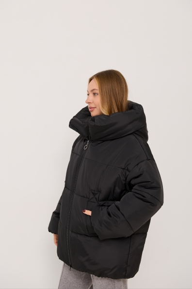 Пуховик Овертайм плащівка Ammy 16197 Цвет: Чорний