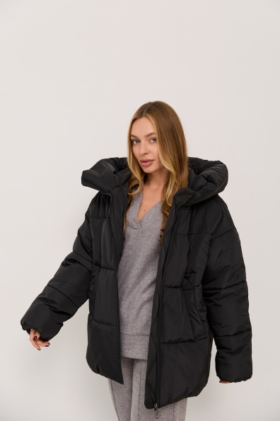Пуховик Овертайм плащівка Ammy 16197 Цвет: Чорний