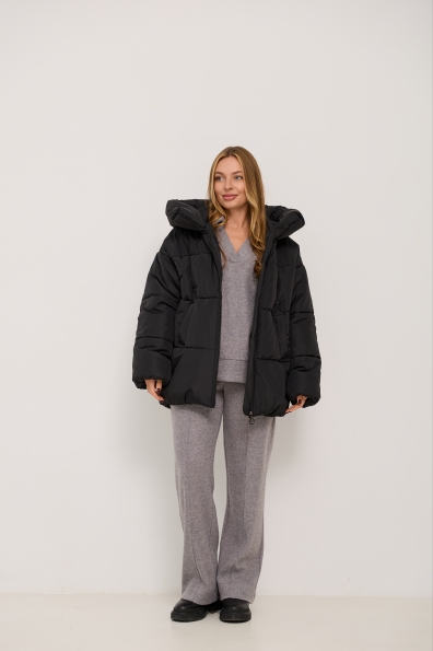 Пуховик Овертайм плащівка Ammy 16197 Цвет: Чорний