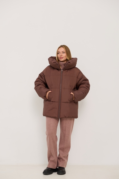 Пуховик Овертайм плащівка Ammy 16197 Цвет: Шоколад 2