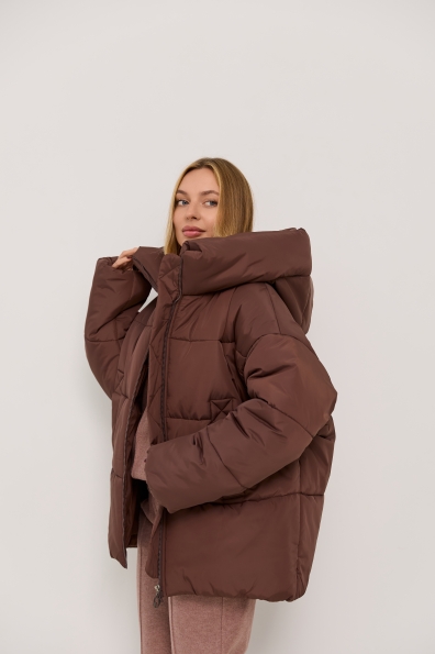 Пуховик Овертайм плащівка Ammy 16197 Цвет: Шоколад 2