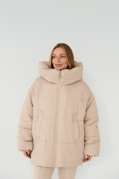 Пуховик Овертайм плащівка Ammy 16197 Цвет: світло бежевий
