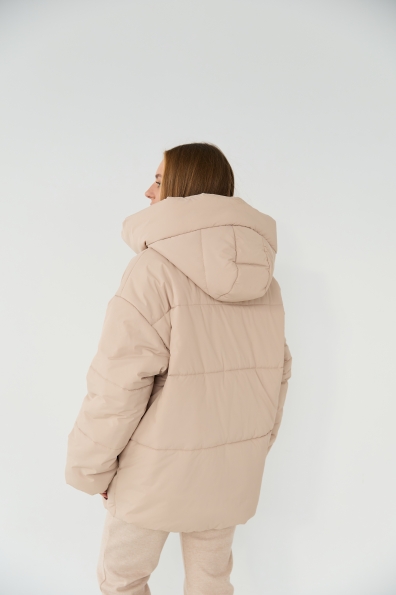 Пуховик Овертайм плащівка Ammy 16197 Цвет: світло бежевий