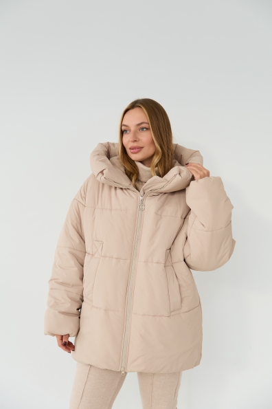 Пуховик Овертайм плащівка Ammy 16197 Цвет: світло бежевий