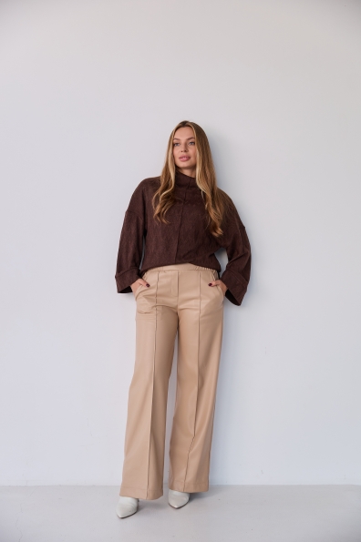 Штани Фул Екошкіра на замші 16159 Цвет: Бежевий - фото №4 Штани Фул Екошкіра на замші 16159 Цвет: Бежевий