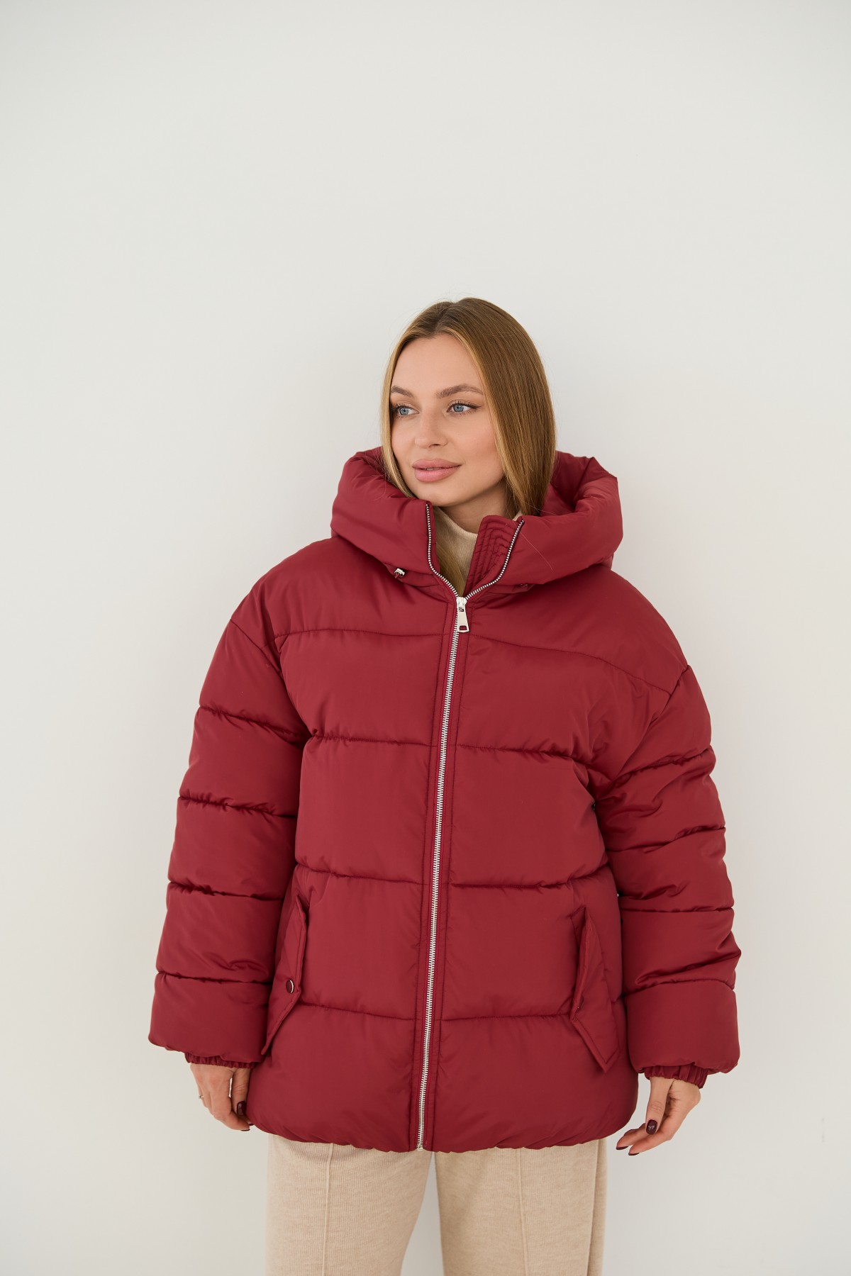 Пуховик Амстердам 65 Плащевка Ammy с эко пухом 16173 Цвет: Марсала - фото №7 Пуховик Амстердам 65 Плащевка Ammy с эко пухом 16173 Цвет: Марсала