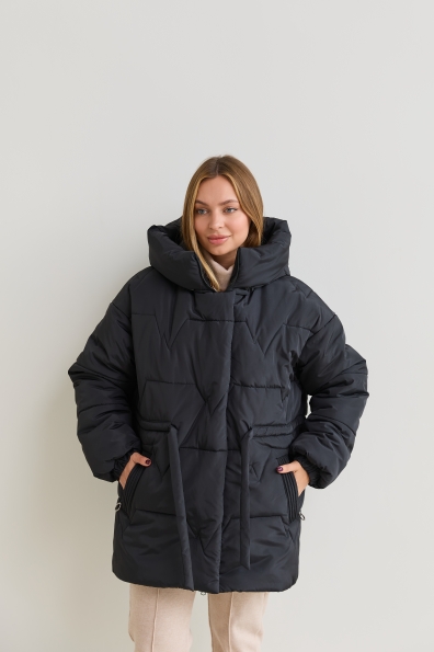 Пуховик Харт 85 плащівка Ammy 16244 Цвет: Чорний