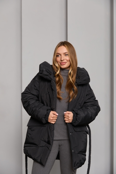 Пуховик Сідней 85 плащівка Ammy 16292 Цвет: Чорний