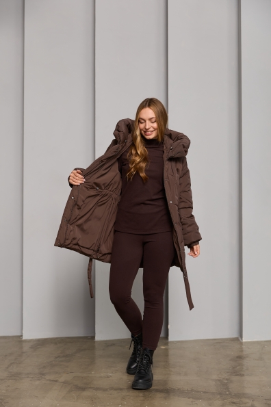 Пуховик Сідней 85 плащівка Ammy 16292 Цвет: Шоколад Темний