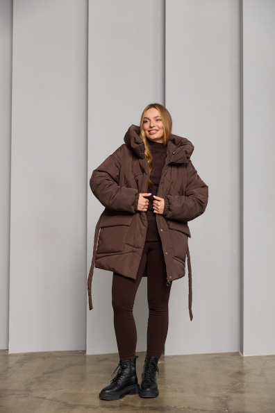 Пуховик Сідней 85 плащівка Ammy 16292 Цвет: Шоколад Темний