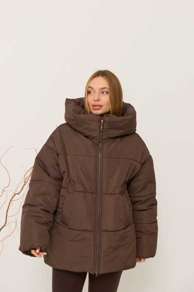 Пуховик Овертайм плащівка Ammy 16197 Цвет: Шоколад Темний