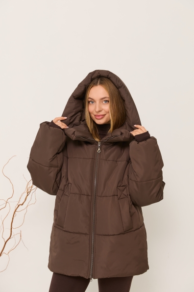 Пуховик Овертайм плащівка Ammy 16197 Цвет: Шоколад Темний