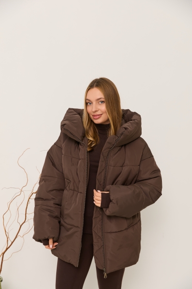 Пуховик Овертайм плащівка Ammy 16197 Цвет: Шоколад Темний