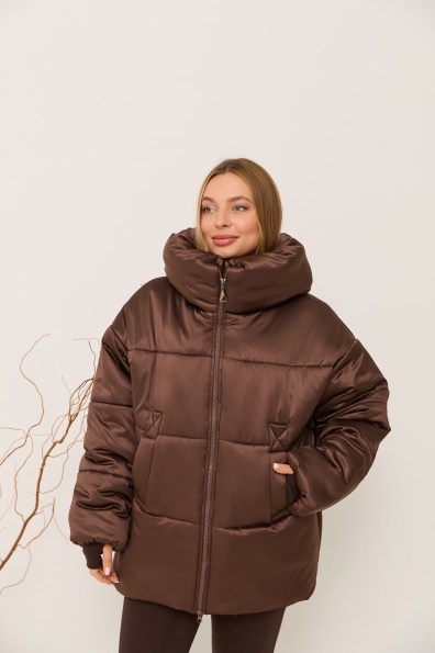 Пуховик Овертайм плащівка Grazia 16328 Цвет: Шоколад