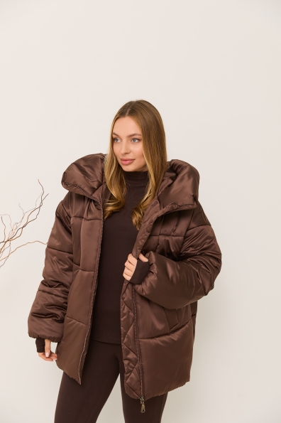 Пуховик Овертайм плащівка Grazia 16328 Цвет: Шоколад