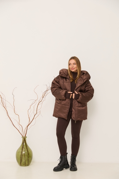 Пуховик Овертайм плащівка Grazia 16328 Цвет: Шоколад