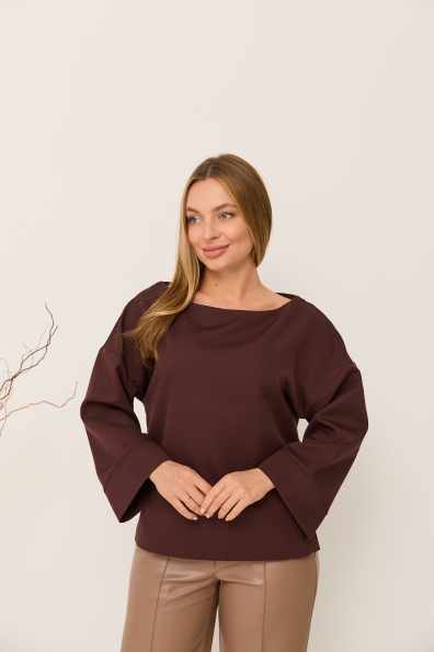 Блуза Тедді 7/8 Костюмка креп стрейч 16053 Цвет: Шоколад
