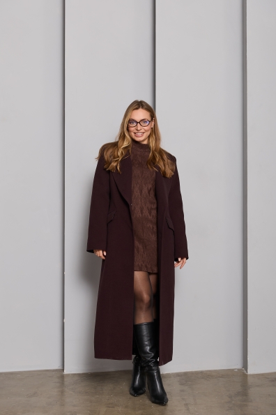 Пальто Вега 125 Кашемір гладкий ЗИМА 16365 Цвет: Шоколад