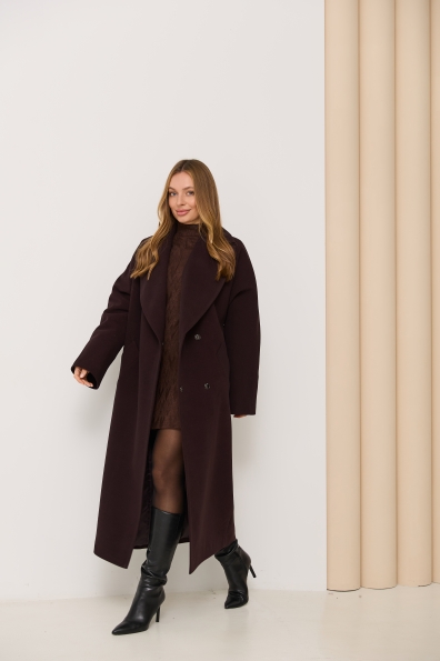 Пальто Влада 120  Кашемір гладкий утепленний 16384 Цвет: Шоколад