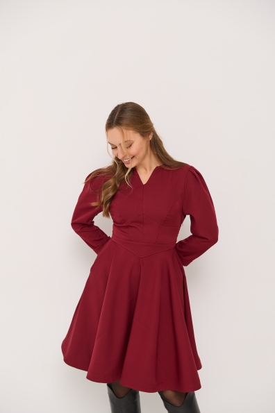 Сукня Мері Міні  3/4 Костюмка креп стрейч 16499 Цвет: Марсала 9