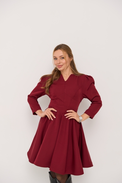 Сукня Мері Міні  3/4 Костюмка креп стрейч 16499 Цвет: Марсала 9