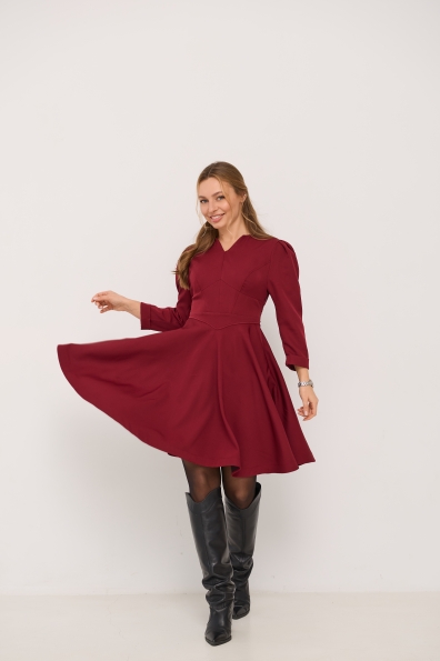 Сукня Мері Міні  3/4 Костюмка креп стрейч 16499 Цвет: Марсала 9
