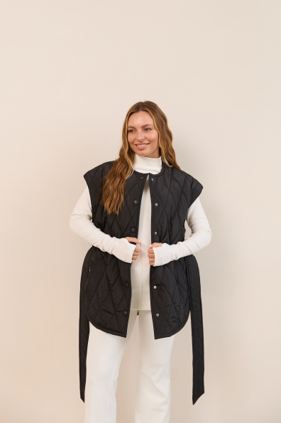 Жилет Ефір Плащівка Ammy стьобана РОМБ 16678 Цвет: Чорний