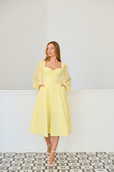 Сукня Сінді Міді д/р СОФТ однотонний (віскоза) 16830 Цвет: Лимон